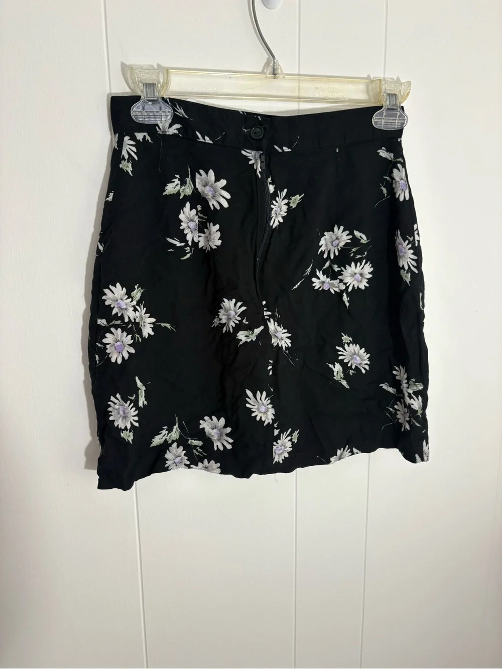 Vintage Girls' Black Floral Mini Skirt with Lavender Daisy Print
